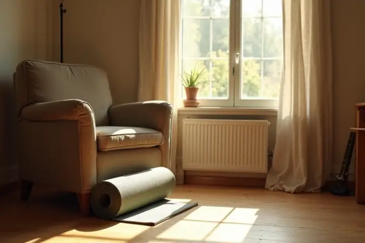 An older adult sitting quietly, hesitant to move because of stiffness