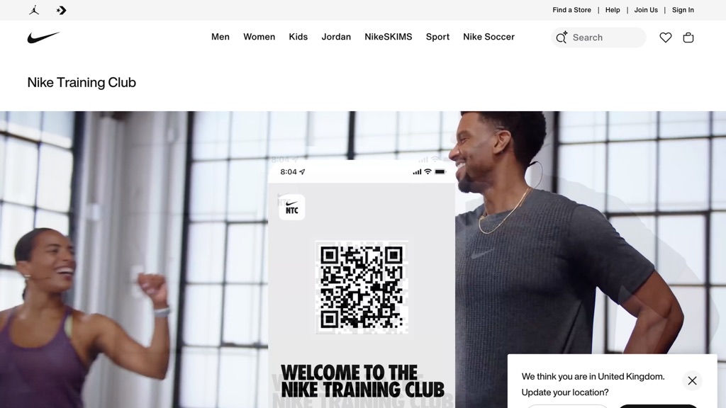 Nike Training Club website